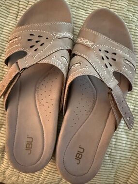 JBU Women's Taupe Slip-On Clog Sandals with Decorative Cutouts